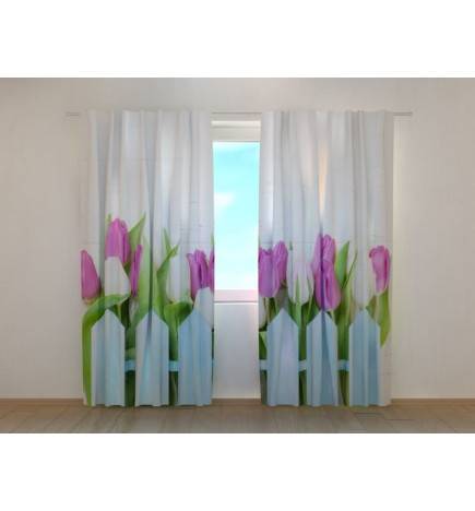 1,00 € Maßgeschneiderter Vorhang – Mit weißen und lila Tulpen