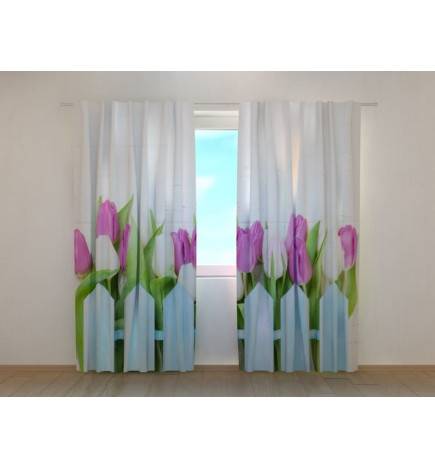 1,00 € Op maat gemaakt gordijn - Met witte en paarse tulpen