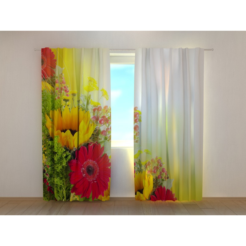 1,00 € Custom curtain - With yellow and red gerbera flowers