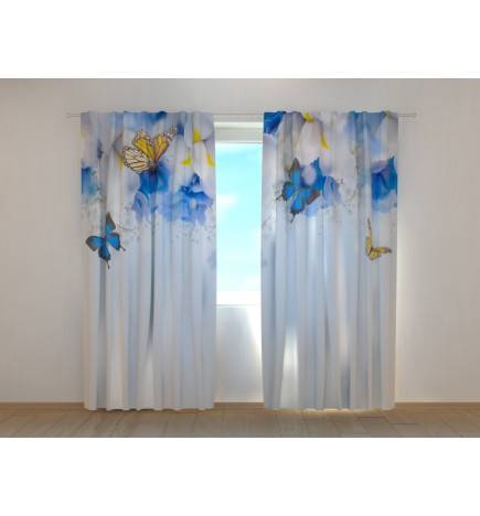1,00 € Custom curtain - with blue iris flowers and butterflies