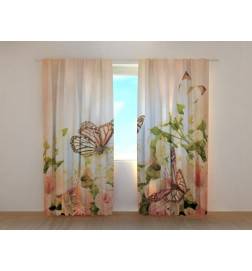 1,00 € Gordijn op maat - met vlinders en vintage irisbloemen