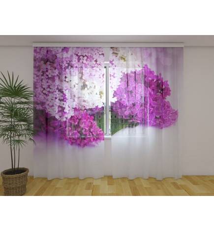 Custom curtain - With white and purple lilac flowers