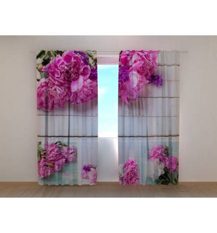 1,00 € Personalized curtain - with a collage of peonies on the wood