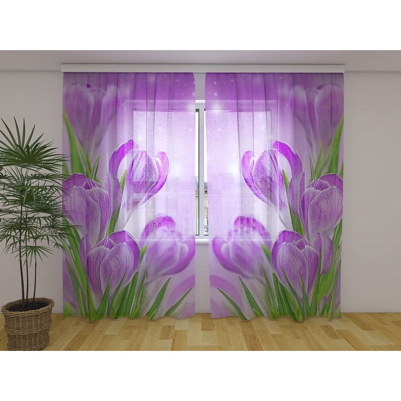 1,00 € Personalized Curtain - With crocus flowers and leaves
