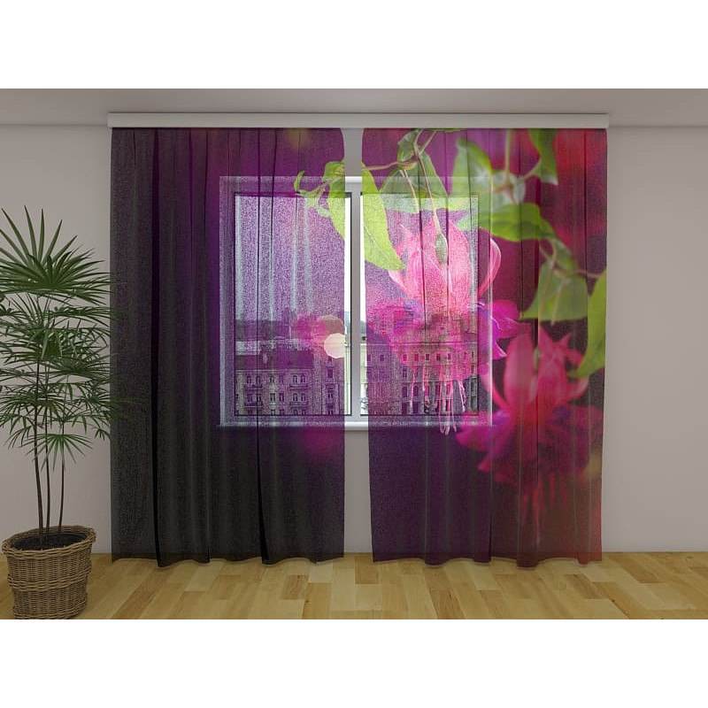 1,00 € Gepersonaliseerde gordijn - fuchsia bladeren en bloemen