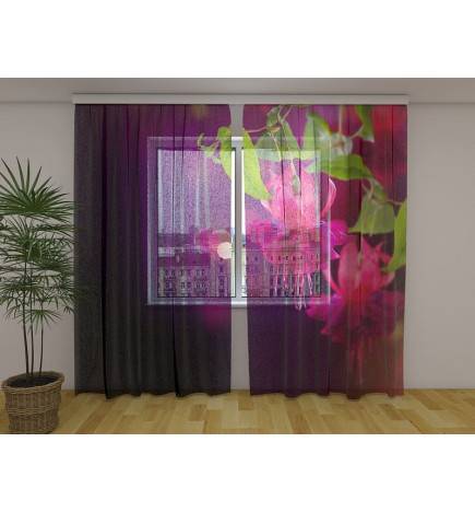 Personalisierter Vorhang – fuchsiafarbene Blätter und Blumen