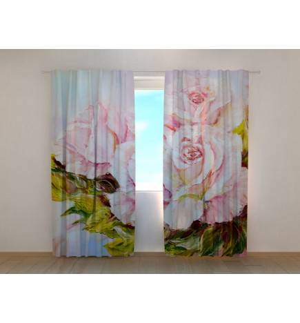 1,00 € Personalisierter Vorhang - Hellrosa Blätter und Blumen