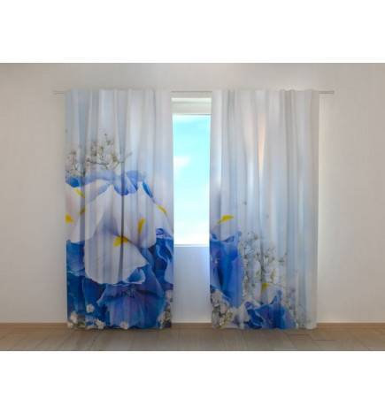 Personalized curtain - designer with white and blue flowers