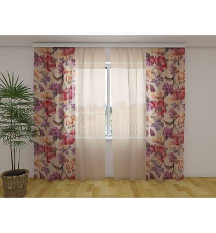 Perdeau Personalizat - Oriental cu flori rosii