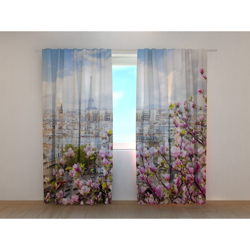 1,00 € Personalizirana zavesa - Pariz in cvetoče magnolije