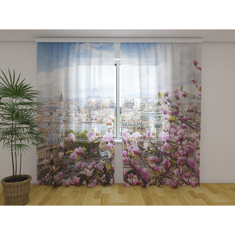 1,00 € Gepersonaliseerde gordijn - Parijs en de magnolia's in bloei