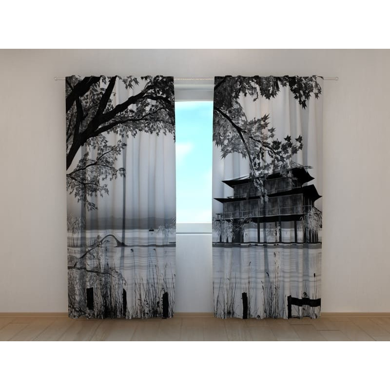 1,00 € Zavesa po meri - kitajska hiša - črno-bela