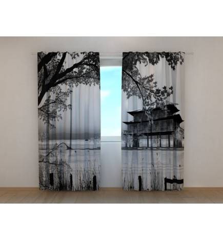 Custom Curtain - Chinese House - Black and White