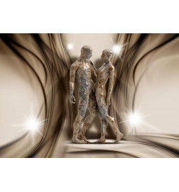Fototapeta - Stone Couple - Stone sculpture of two figures amidst delicate smoke