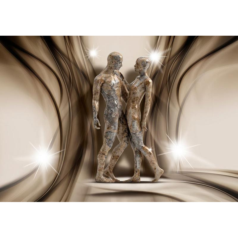 40,00 € Fotobehang - Stone Couple - Stone sculpture of two figures amidst delicate smoke