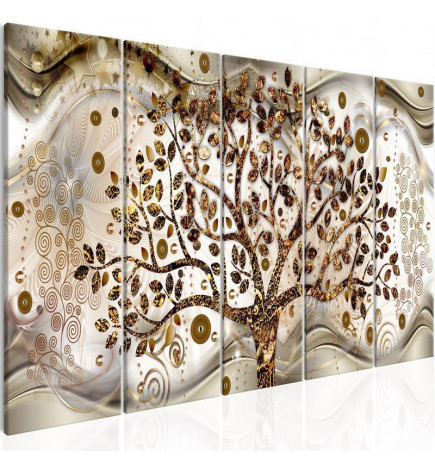 Canvas Print - Tree and Waves (5 Parts) Brown