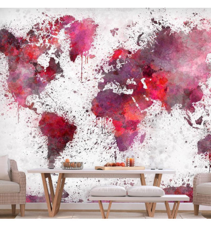 Carta da parati - World Map: Red Watercolors