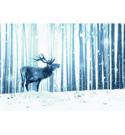 Carta da parati - Winter animals - deer motif on a forest background in shades of blue