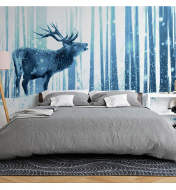 Fotomural - Winter animals - deer motif on a forest background in shades of blue