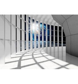 40,00 € Fotobehang - Unearthly city - space corridor in white with world view