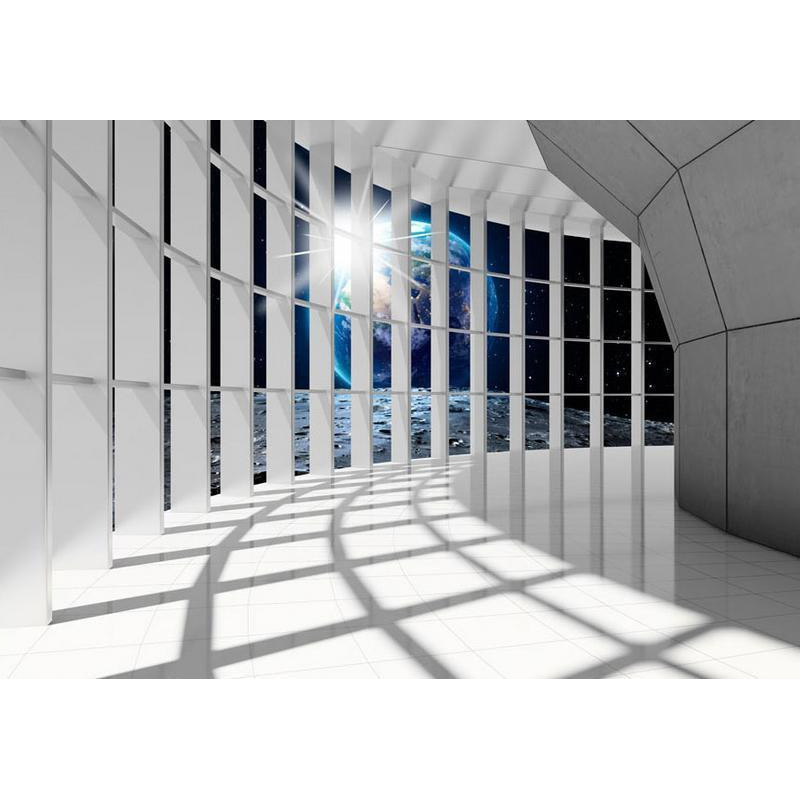 40,00 € Fotobehang - Unearthly city - space corridor in white with world view