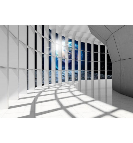 Carta da parati - Unearthly city - space corridor in white with world view
