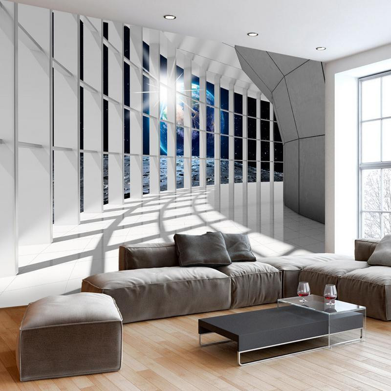 40,00 € Wall Mural - Unearthly city - space corridor in white with world view