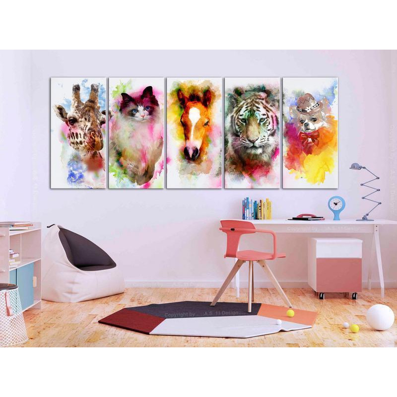 92,90 € Canvas Print - Watercolour Animals (5 Parts) Narrow