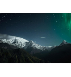 Fototapeet - Northern Lights - Snowy Mountain Landscape in Winter Night with Cosmos in the Background
