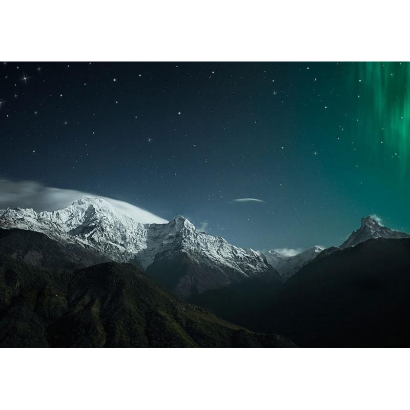 34,00 € Fototapeta - Northern Lights - Snowy Mountain Landscape in Winter Night with Cosmos in the Background
