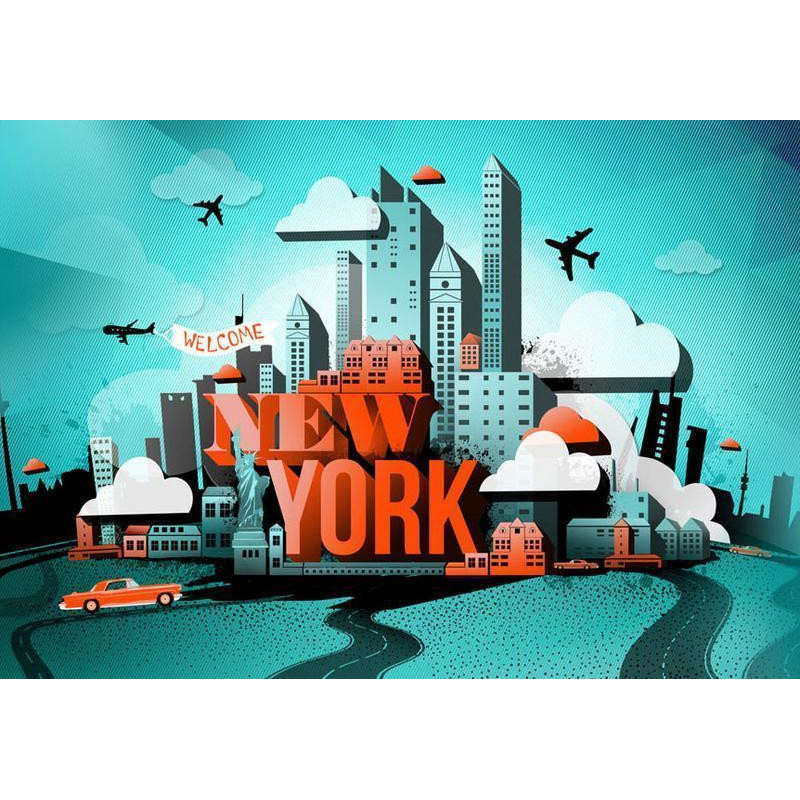 34,00 € Fototapet - Street Art - Red New York Text with Skyscraper and Car Motif