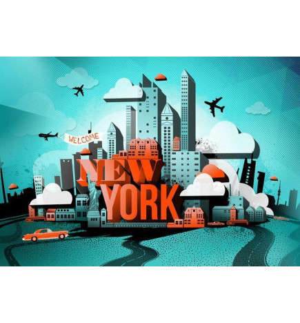 34,00 € Wall Mural - Street Art - Red New York Text with Skyscraper and Car Motif