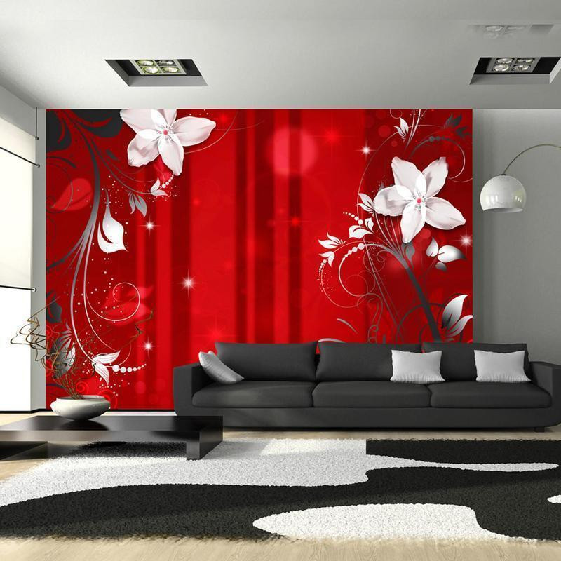 34,00 €Mural de parede - Abstract in red - white flower motif with patterns and sparkles