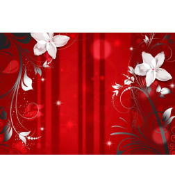 Fotobehang - Abstract in red - white flower motif with patterns and sparkles