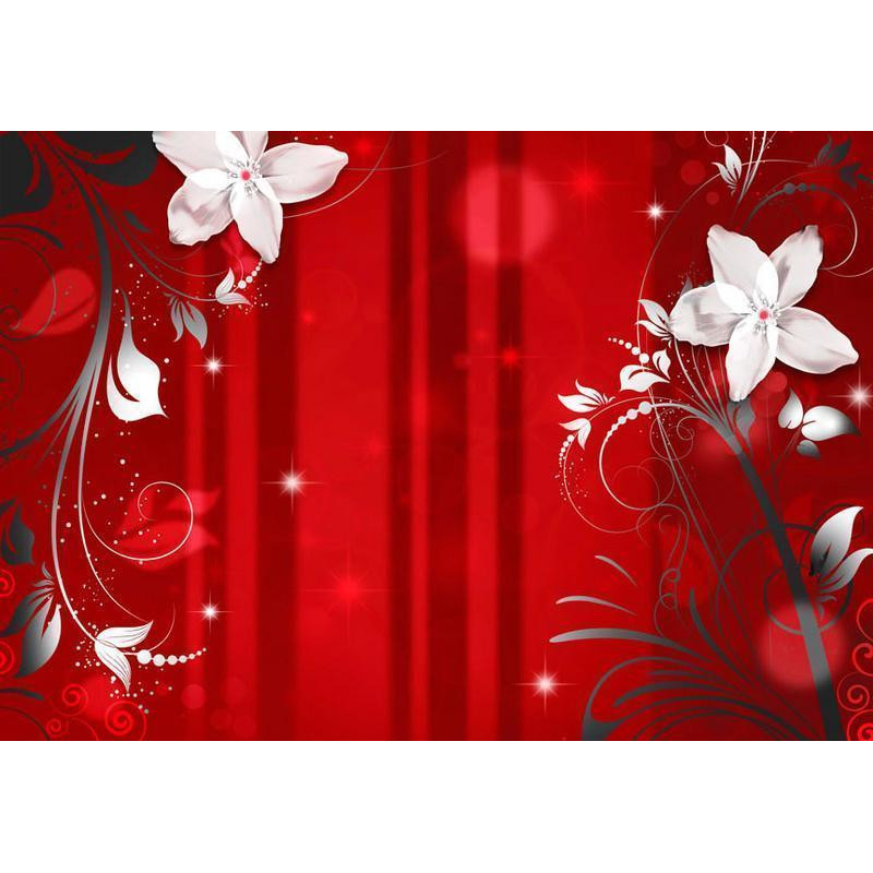 34,00 € Foto tapete - Abstract in red - white flower motif with patterns and sparkles