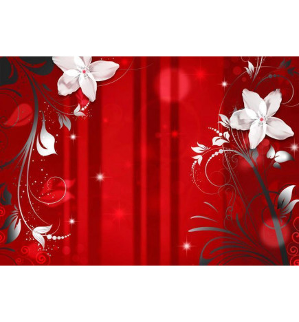 Wall Mural - Abstract in red - white flower motif with patterns and sparkles
