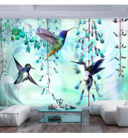 Fotobehang - Flying Hummingbirds (Green)