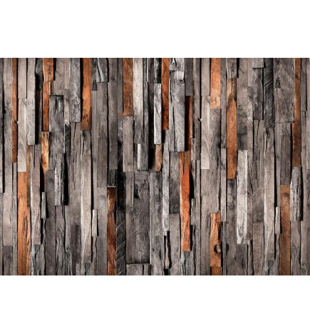 Fototapet - Wooden Curtain (Grey and Brown)