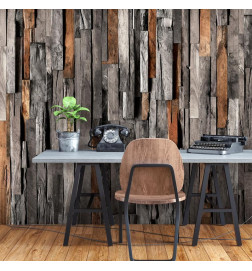 Wall Mural - Wooden Curtain (Grey and Brown)