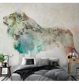 Fotobehang - King of the animals - lion on a solid textured background with coloured accent