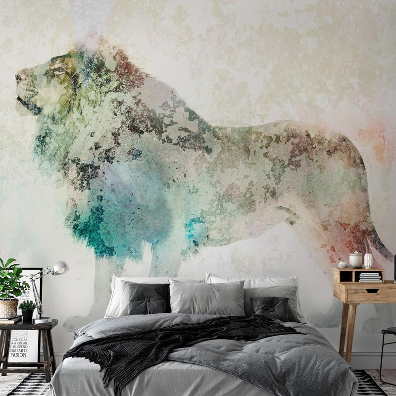 34,00 € Fotobehang - King of the animals - lion on a solid textured background with coloured accent
