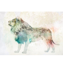 Fototapetas - King of the animals - lion on a solid textured background with coloured accent