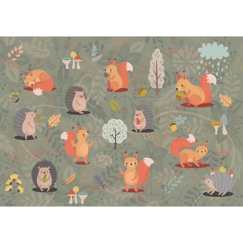 34,00 € Fotobehang - Friends from the forest - colourful forest with mushrooms and animals for children