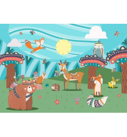 Fototapeet - Adventures in the forest - forest animals in an Indian theme for children