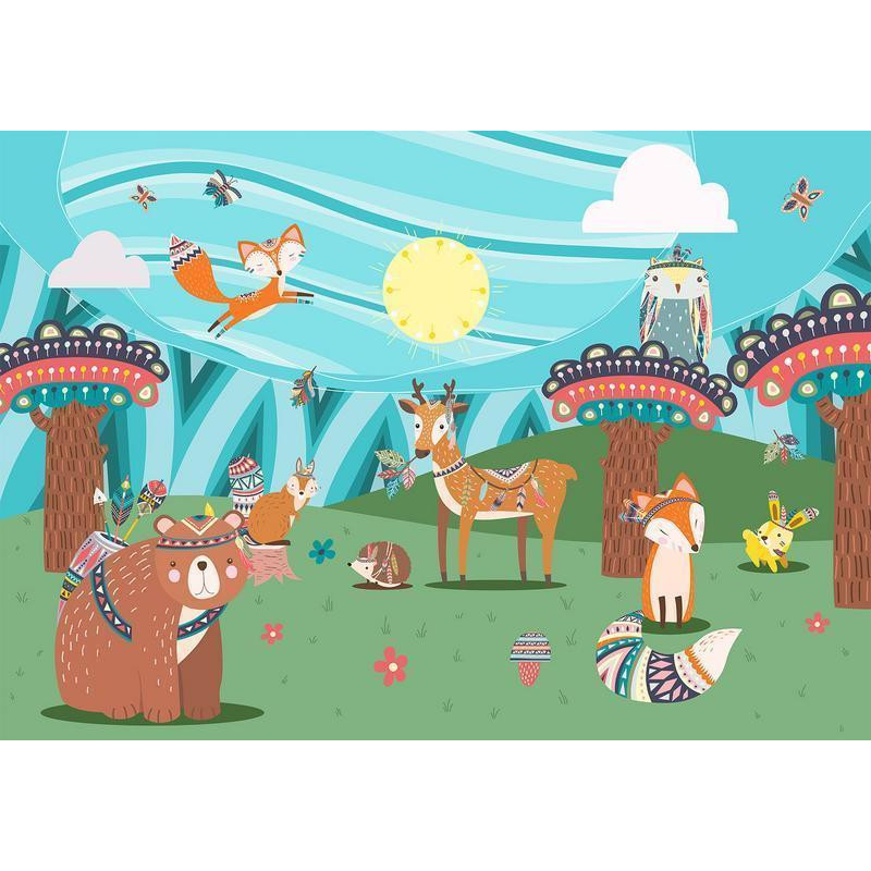 34,00 € Fotomural - Adventures in the forest - forest animals in an Indian theme for children