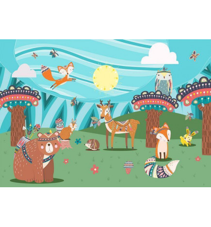 34,00 € Fotomural - Adventures in the forest - forest animals in an Indian theme for children