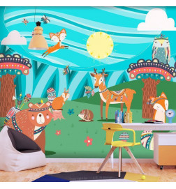 Mural de parede - Adventures in the forest - forest animals in an Indian theme for children