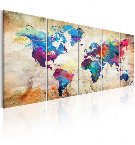 Canvas Print - World Map: Colourful Ink Blots