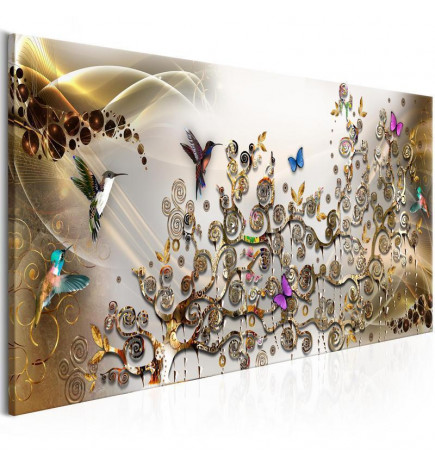Schilderij - Hummingbirds Dance (1 Part) Gold Narrow