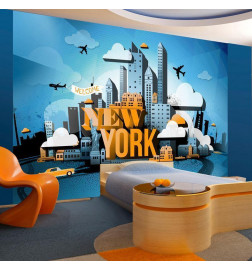 34,00 € Wall Mural - Street Art - Yellow New York Text with Skyscraper and Car Motif